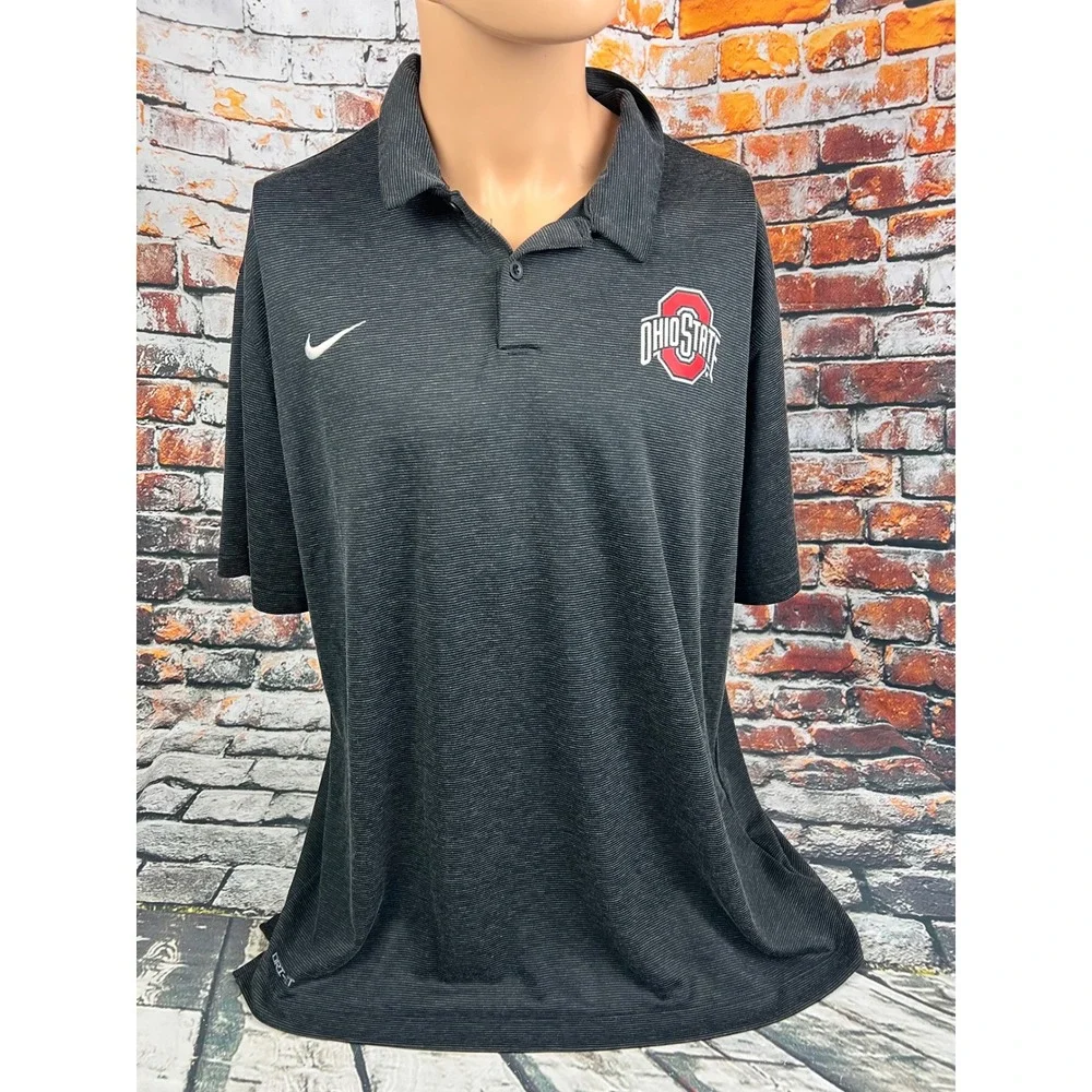 Nike Ohio State Buckeyes Dri-FIT Polo‎ Shirt Mens XL Black Space Dye Golf Top